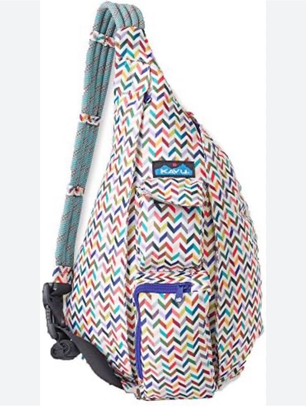 Kavu White Chevron Rope Sling Bag with Multicolor Zigzags